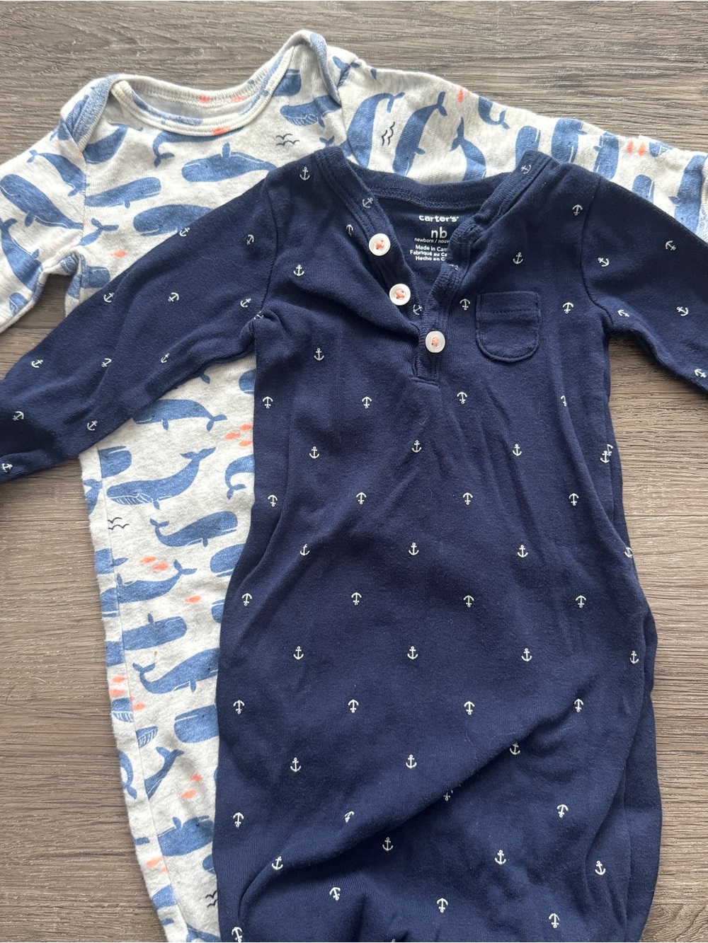 Carter's Navy Anchor Newborn Gown + Whale Print Gown Set